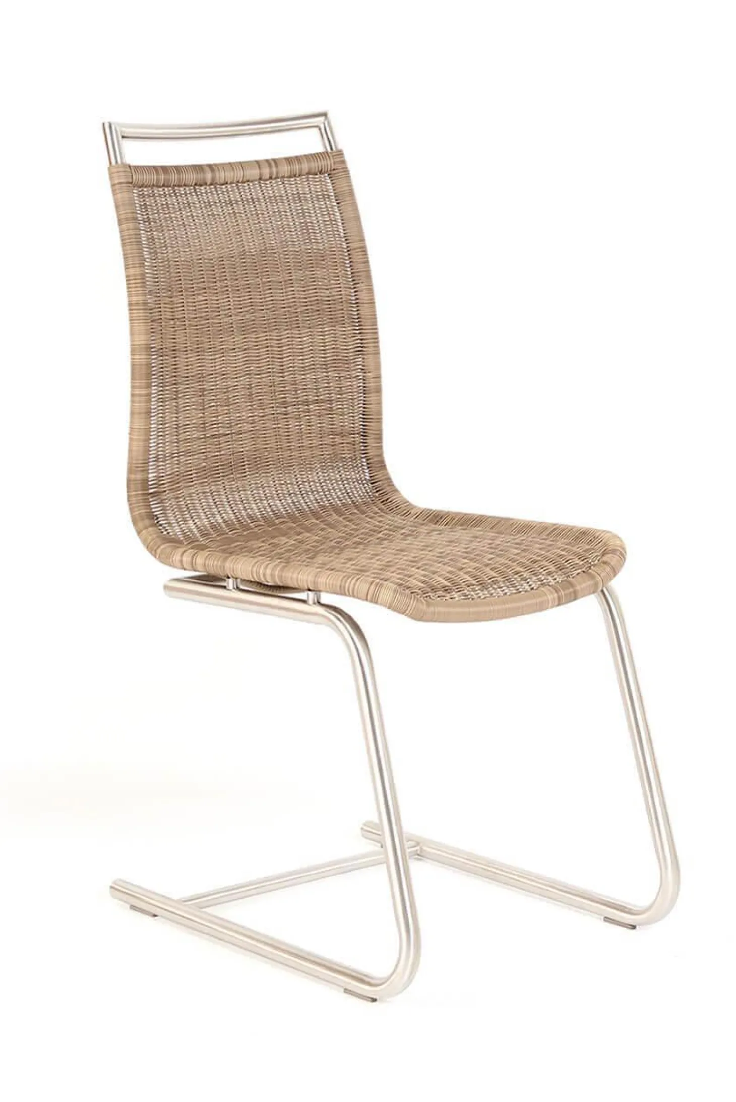 4er Set Freischwinger Jenny Mit Edelstahlgriff Macchiato Braun Beige Untergestell Rundrohr Edelstahl