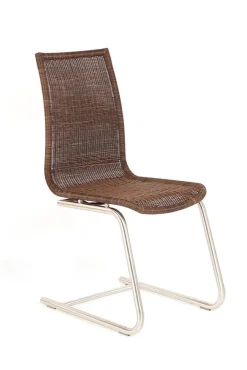 4er Set Freischwinger Jenny Vollgeflecht Coffe Creme Braun Untergestell Rundrohr Edelstahl