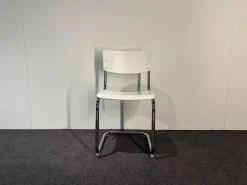 3-er Set Freischwinger Stuhl S43 Decklackiert 9010 Weiss Stahlgestell Verchromt Inklusive Filzgleitern