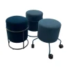 3er Set Hocker Drop Stoff 8214 Petrol Blau Und 8170 Ozean Dunkelblau Fuß Rollen Und Filzgleiter