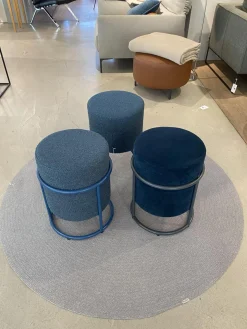 3er Set Hocker Drop Stoff 8214 Petrol Blau Und 8170 Ozean Dunkelblau Fuß Rollen Und Filzgleiter