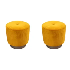 2er Set Hocker Jacques Stoff Hunt Gelb Sockel Metall Bronzefarbig Lackiert
