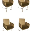 4er Set Jalis Armlehnstuhl Hoher Rücken Vorzugskombi Bezug Stoff 8306 Moos Braun Drahtgestell M39 Kardamom Braun Gelb