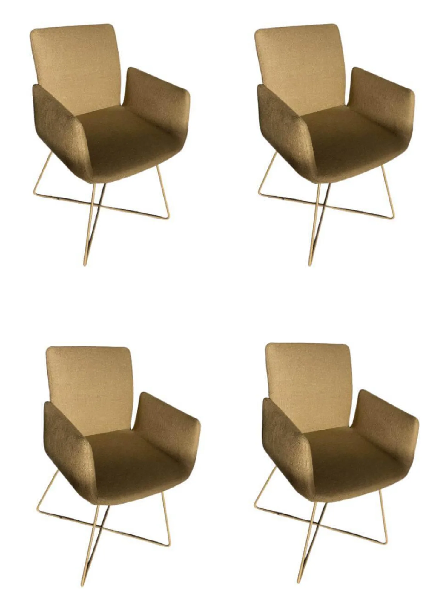 4er Set Jalis Armlehnstuhl Hoher Rücken Vorzugskombi Bezug Stoff 8306 Moos Braun Drahtgestell M39 Kardamom Braun Gelb