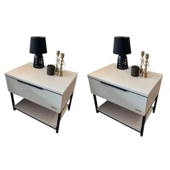 2er Set Nachtkonsole MR Covelo Sandglas Sand 91 Weiß Korpus Holz Weiß Griffleisten Graphit 41 Schwarz