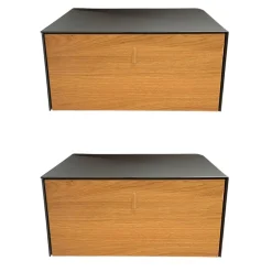 2er Set Nachtkästchen Front Eiche Geölt Farbglas Stahl Grau Matt Mit Klappgriff Holz