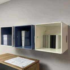 3er Set Offenes Hängeelement Aus Element X Ausführung RAL 9010 Reinweiß Und RAL 5014 Taubenblau