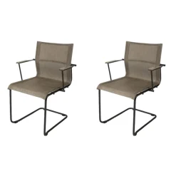 2-er Set Outdoorstühle Sway Bespannung Granite Sling Armlehnen Teak Gestell Meteor