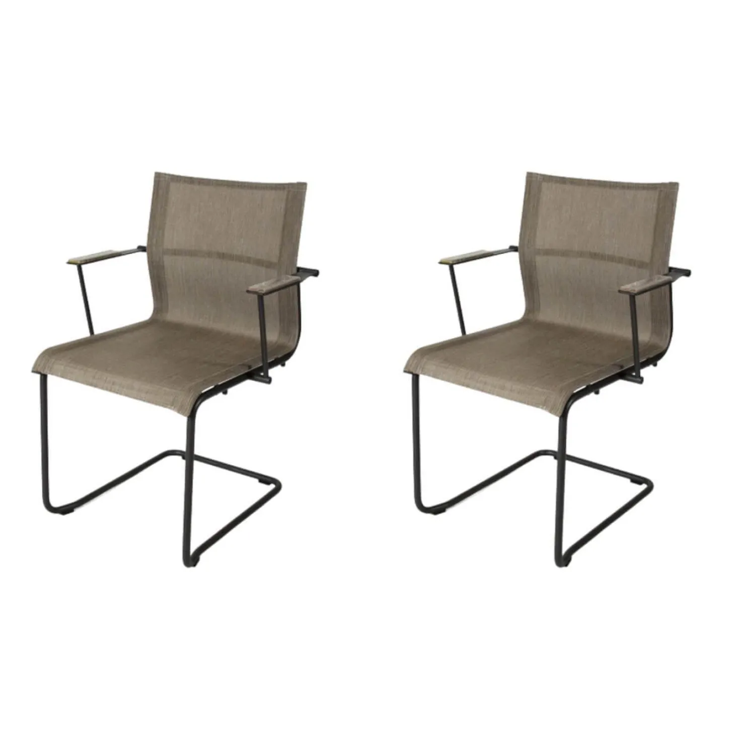 2-er Set Outdoorstühle Sway Bespannung Granite Sling Armlehnen Teak Gestell Meteor