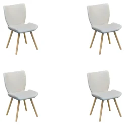 4er Set Polsterstuhl Kasaar Sitz Und Rücken Leder Preistige M133 Altweiß Weiß Gestell Gedrehte Holzbeine Eiche Natur Geölt