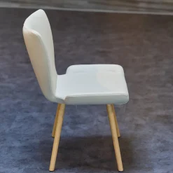 4er Set Polsterstuhl Kasaar Sitz Und Rücken Leder Preistige M133 Altweiß Weiß Gestell Gedrehte Holzbeine Eiche Natur Geölt