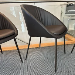 4er Set Schalenstuhl DAN 2042 Leder I 740013 Braun Gestell Dunkelbronze Eloxiert Mit PVC Gleitern