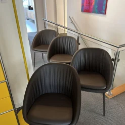 4er Set Schalenstuhl DAN 2042 Leder I 740013 Braun Gestell Dunkelbronze Eloxiert Mit PVC Gleitern