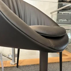 4er Set Schalenstuhl DAN 2042 Leder I 740013 Braun Gestell Dunkelbronze Eloxiert Mit PVC Gleitern