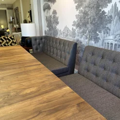 2er Set Sitzbank Polo Petit Stoff Dedar Highlight 03 Notte Grau Füße Naturbaum