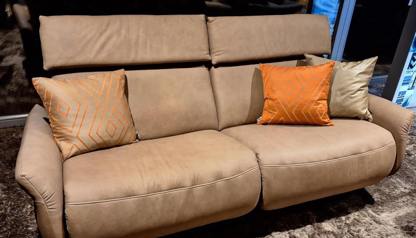 2er Set Sofa 4151 Leder 27 Leonessa Desert Beige Metallkufe Anthrazit Mit Motorischer Wall Free Funktion Ohne Dekokissen