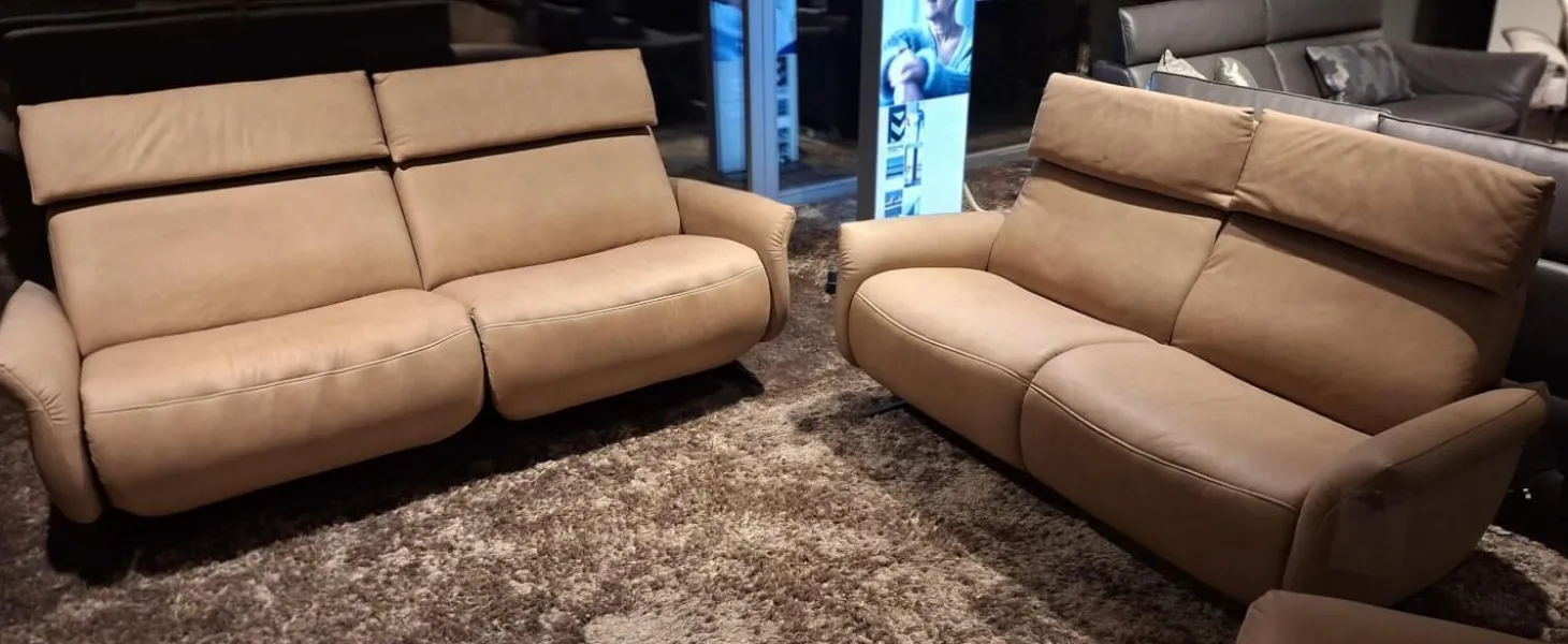 2er Set Sofa 4151 Leder 27 Leonessa Desert Beige Metallkufe Anthrazit Mit Motorischer Wall Free Funktion Ohne Dekokissen