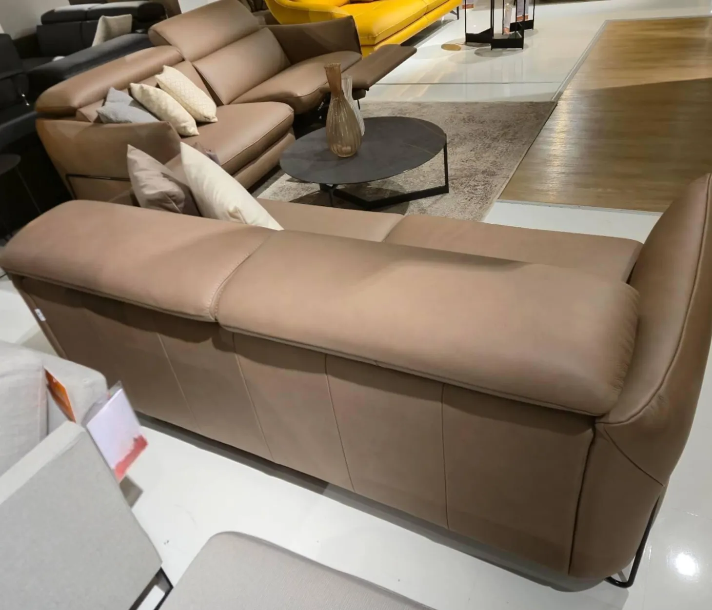 2er Set Sofa Confetto Leder Nature Terra 74 Braun Metallfuß Schwarz Matt Mit Relaxfunktion Und Kissen