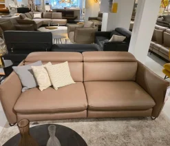 2er Set Sofa Confetto Leder Nature Terra 74 Braun Metallfuß Schwarz Matt Mit Relaxfunktion Und Kissen