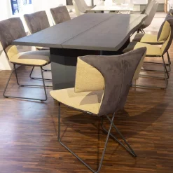 6er Set Stühle Ella Kilva Außen Microfaser 52M Anthrazit Innen Flachgewebe 50F Beige Gestell Metall Schwarz Ohne Tisch