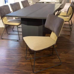 6er Set Stühle Ella Kilva Außen Microfaser 52M Anthrazit Innen Flachgewebe 50F Beige Gestell Metall Schwarz Ohne Tisch