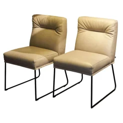 2er Set Stühle Leder Anilin Steingrau Gestell Schwarz