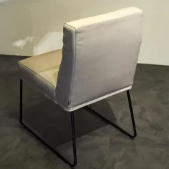 2er Set Stühle Leder Anilin Steingrau Gestell Schwarz