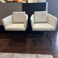 2er Set Stuhl Alva Stoff Amiri Offwhite Weiß Füße Schwarz Mit Armlehnen