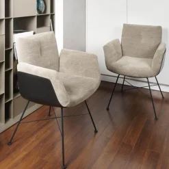 2-er Set Stuhl Alvo Stoff 8143 Taupe Schale Kunststoff Schwarz Drahtgestell Pulver Schwarz