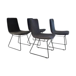 4er Set Stuhl Amelie Stoff Sahco Safire 0002 Grau Schwarz Drahtgestell Tiefschwarz