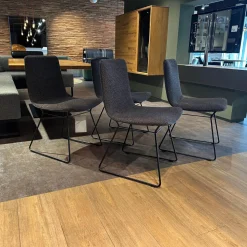 4er Set Stuhl Amelie Stoff Sahco Safire 0002 Grau Schwarz Drahtgestell Tiefschwarz