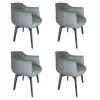 4er Set Stuhl Archibald Leder Nest Grau Gestell Massivholz Esche Farbig Gebeizt Schwarz Drehbar