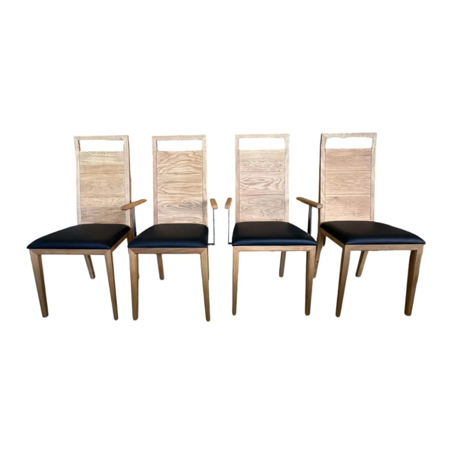 4er Set Stuhl Artus Leder Genua 0500 Schwarz Gestell Knorrige Eiche Natur Geölt