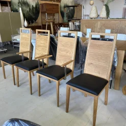 4er Set Stuhl Artus Leder Genua 0500 Schwarz Gestell Knorrige Eiche Natur Geölt