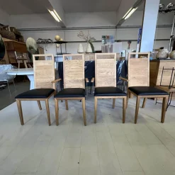 4er Set Stuhl Artus Leder Genua 0500 Schwarz Gestell Knorrige Eiche Natur Geölt