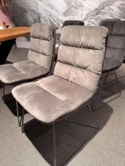 6er Set Stuhl Arva Leder Dakota 6006 Grey Drahtkufengestell Metall Eisenblank Grau Lackiert