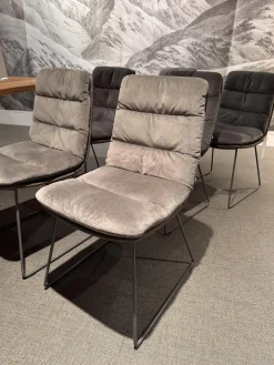 6er Set Stuhl Arva Leder Dakota 6006 Grey Drahtkufengestell Metall Eisenblank Grau Lackiert