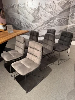 6er Set Stuhl Arva Leder Dakota 6006 Grey Drahtkufengestell Metall Eisenblank Grau Lackiert