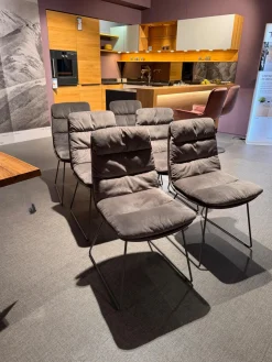 6er Set Stuhl Arva Leder Dakota 6006 Grey Drahtkufengestell Metall Eisenblank Grau Lackiert