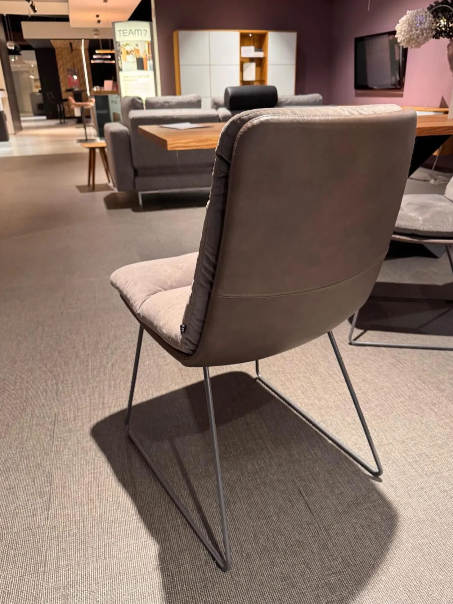 6er Set Stuhl Arva Leder Dakota 6006 Grey Drahtkufengestell Metall Eisenblank Grau Lackiert