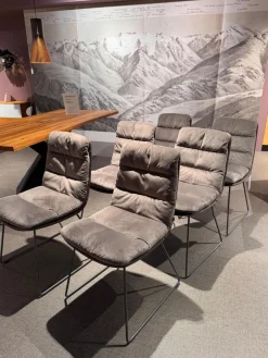 6er Set Stuhl Arva Leder Dakota 6006 Grey Drahtkufengestell Metall Eisenblank Grau Lackiert