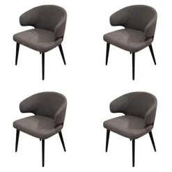 4er Set Stuhl Aston Stoff Nakano Grau Gestell Holz Mokka Braun Schwarz Lackiert