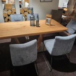 4er Set Stuhl Calgary Chenillestoff Hellblau Kufe Metall Anthrazit Pulverbeschichtet