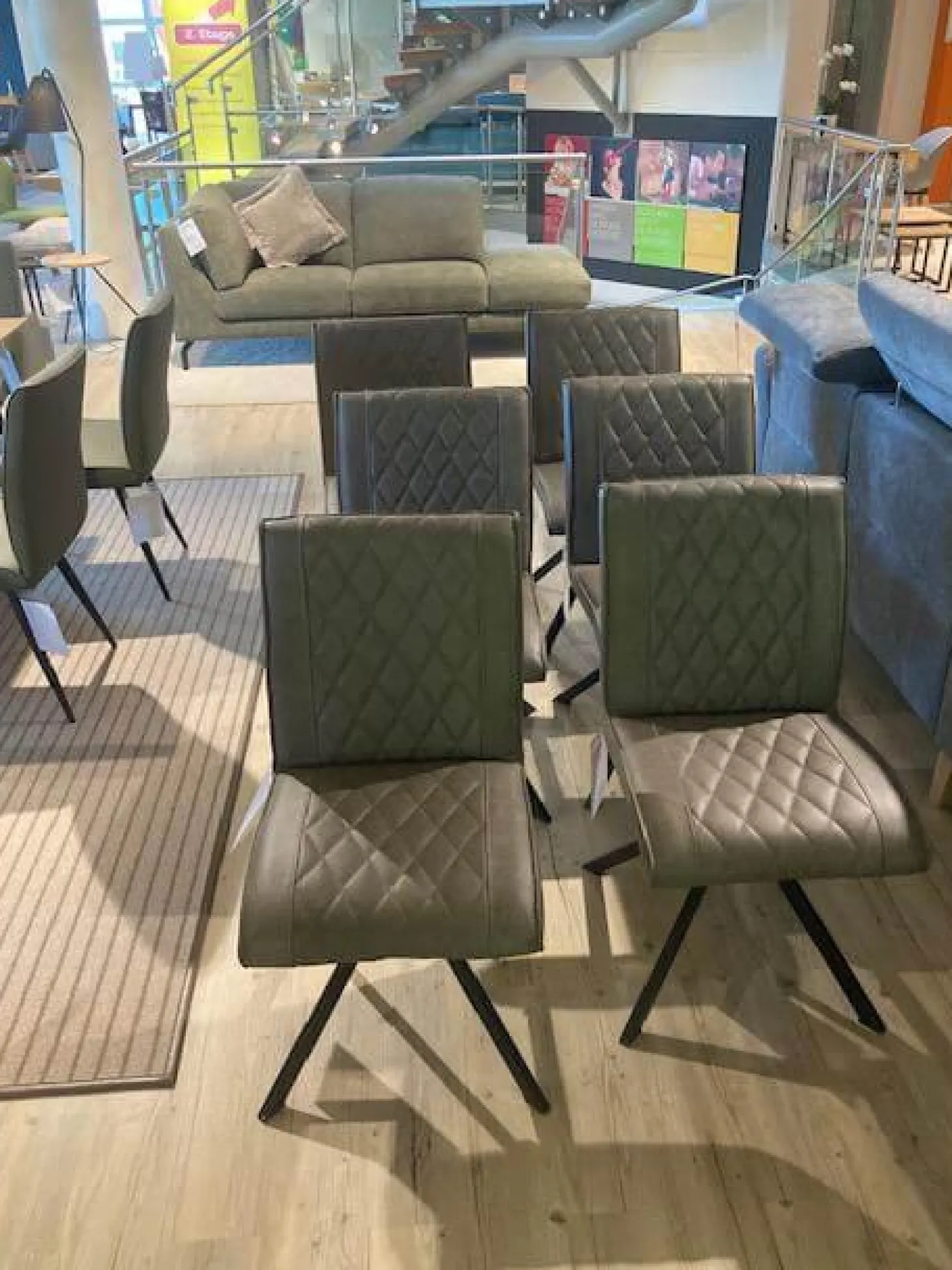 6er Set Stuhl Cambridge Leder Rebound 401 RBND Taupe Grau Gestell Metall Schwarz Pulverbeschichtet