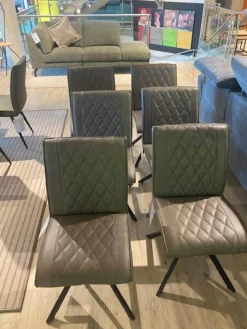 6er Set Stuhl Cambridge Leder Rebound 401 RBND Taupe Grau Gestell Metall Schwarz Pulverbeschichtet