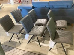 6er Set Stuhl Cambridge Leder Rebound 401 RBND Taupe Grau Gestell Metall Schwarz Pulverbeschichtet