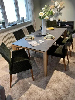 6er Set Stuhl Carry Stoff Chaves Forest Grün Gestell Eiche 32 Geölt