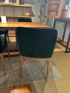 6er Set Stuhl Cloe Stoff Harald Smaragd Grün Rücken Gesteppt Füße Nussbaum Geölt