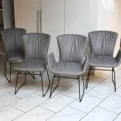 4er Set Stuhl Dexter 2057-I Leder II Elmosoft 11049 Grau Drahtgestell Schwarz
