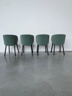 4er Set Stuhl Dua Stoff Erimiti Regal E036 Grün Grau Gestell Holz Schwarz Lackiert